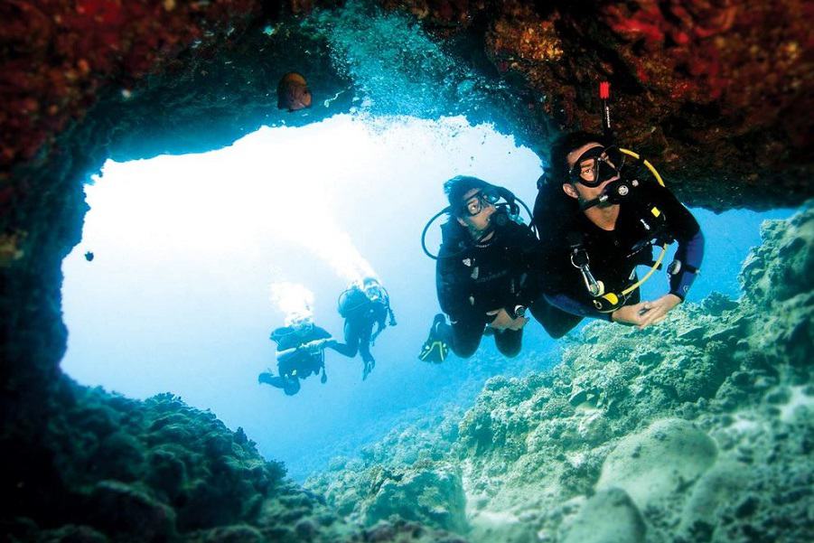 Plongeurs sous l'eau
